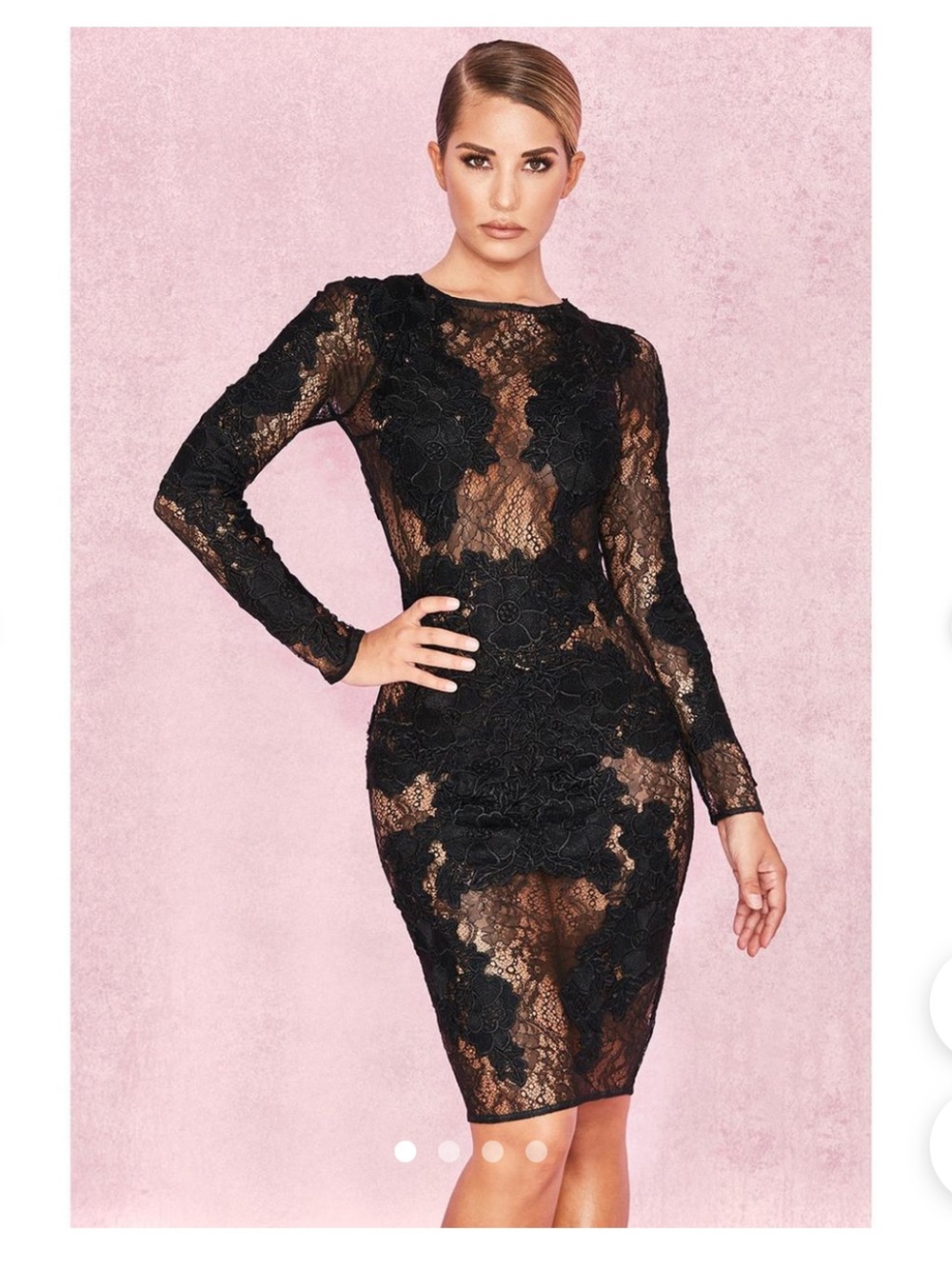 House of CB Black Sheer Lace Long-Sleeve Bodycon Dress